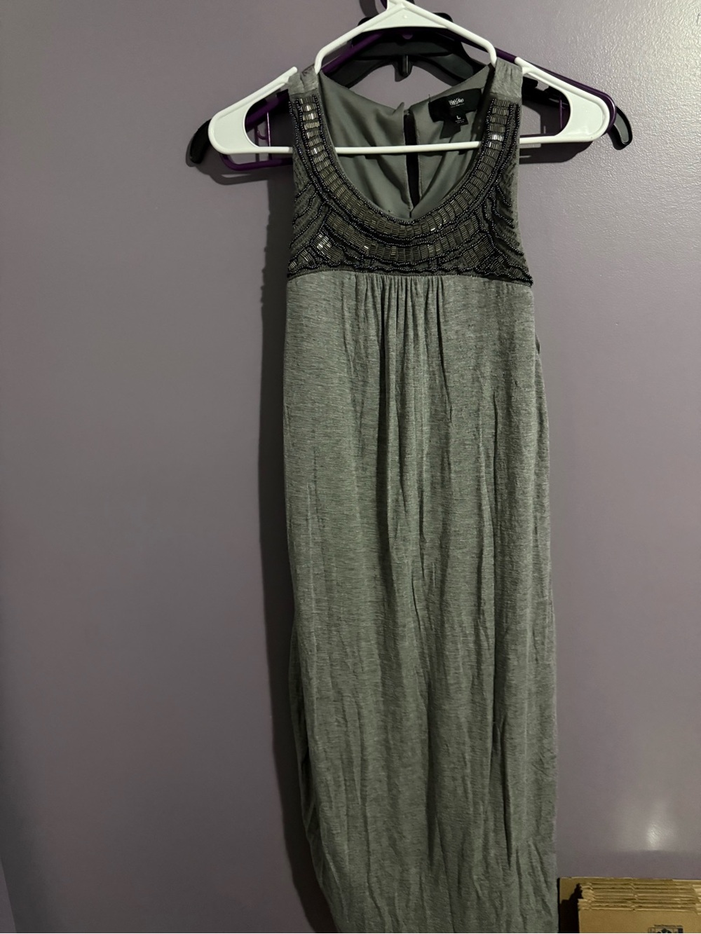 Mossimo Supply Co. Gray Sleeveless Beaded Yoke Maxi Dress